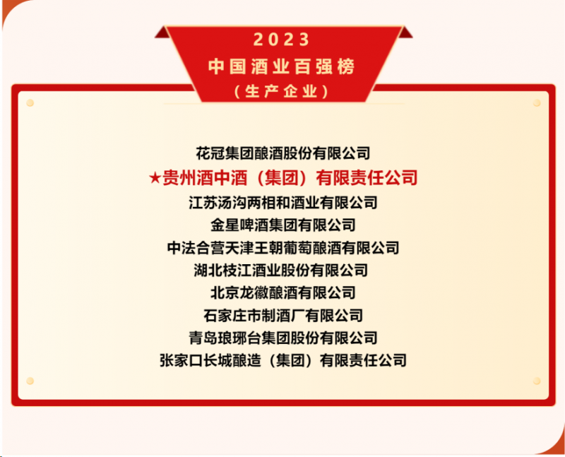 州酒中酒荣登2023中国酒业百强榜k8凯发首页热潮不减匠心传承｜贵